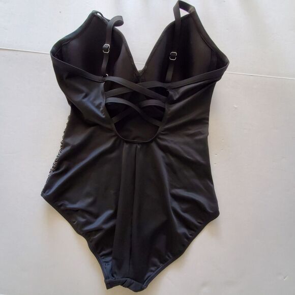 Miraclesuit Temptation Slimming Tummy Control Black Stitch Mix Swimsuit Sz S/M - Picture 4 of 8
